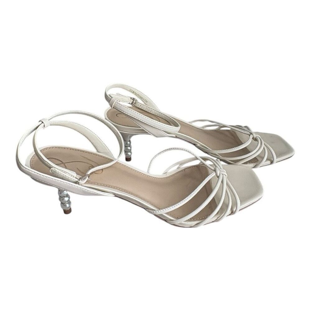 Sam Edelman Philippa Sandal Pearl Women’s Size 8.5 Ivory Embellished Kitten Heel - Picture 4 of 11
